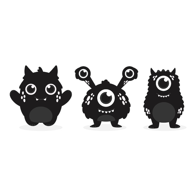 Ensemble de silhouettes de monstres vectoriels mignons