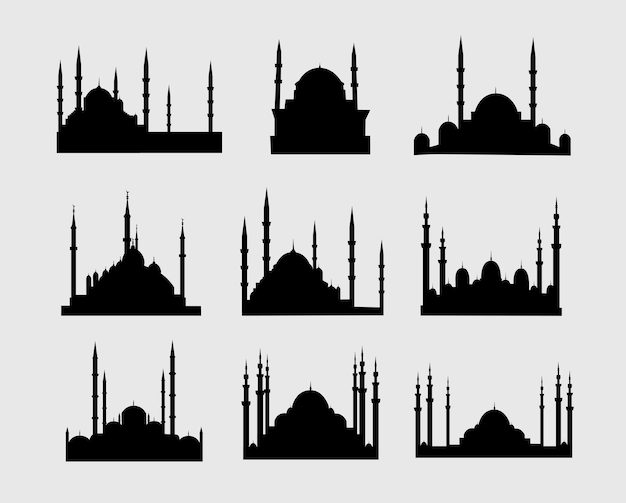 Un ensemble de silhouettes d'une mosquée