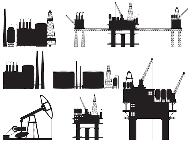 Ensemble De Silhouettes D'objets De L'industrie Pétrolière