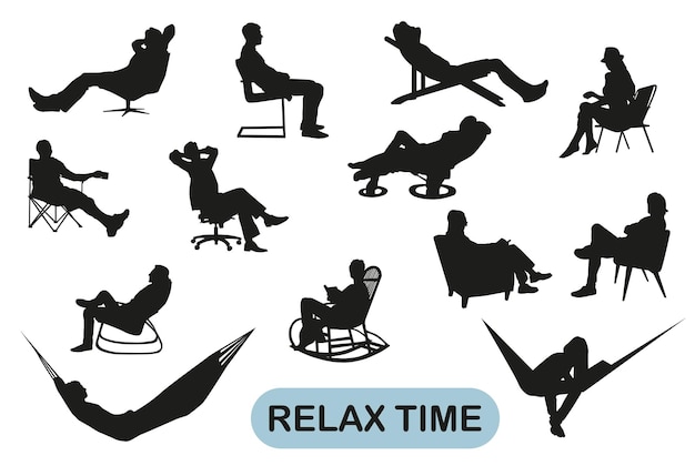 Ensemble De Silhouettes De Personnes Au Repos Possibilité De Repos Dans Toutes Positions Pratiques