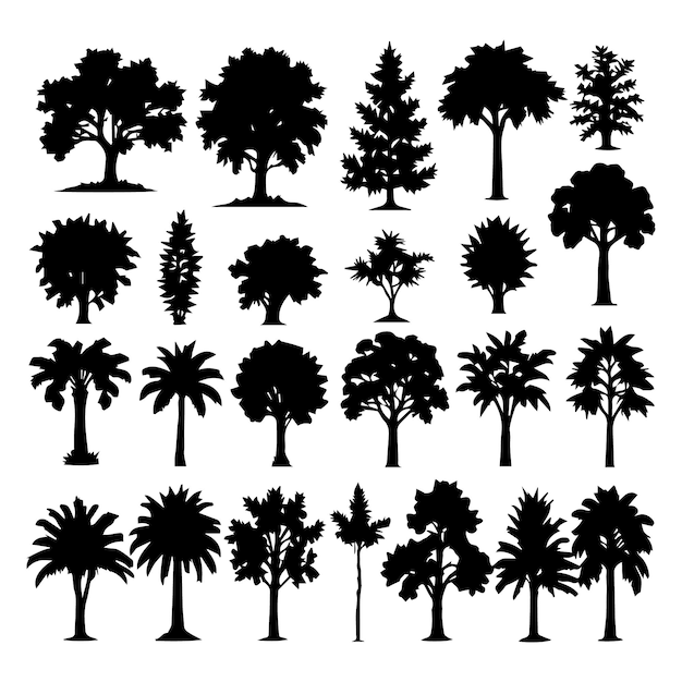 Ensemble de silhouettes de plantes et d'arbres