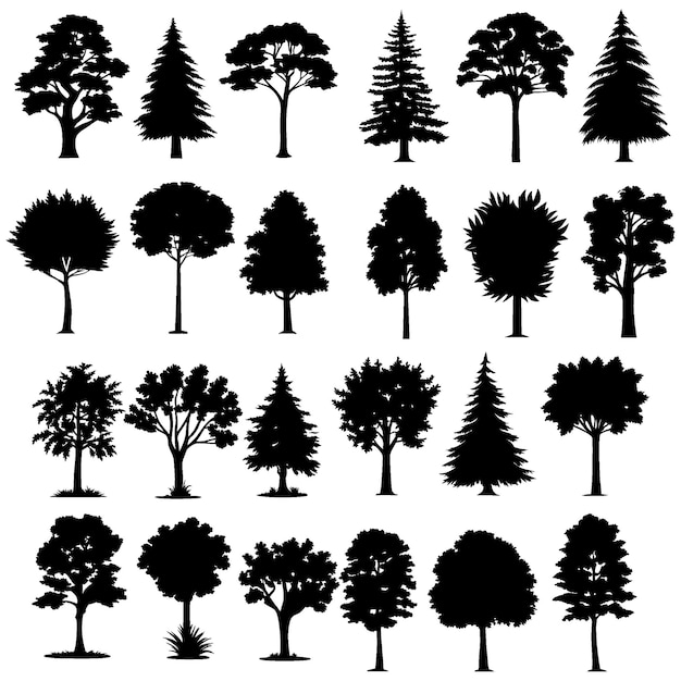 Ensemble de silhouettes de plantes et d'arbres