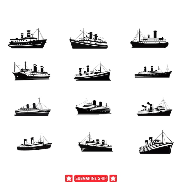 Vecteur ensemble de silhouettes de sous-marins d'arsenal sous-marin pour des œuvres d'art sur le thème naval