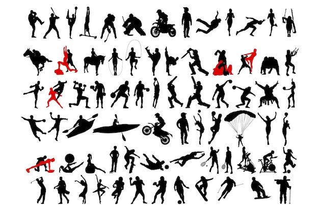 Vecteur ensemble de silhouettes de sportifs