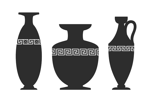 Vecteur ensemble de silhouettes de vase. divers vases anciens en céramique. jarres grecques antiques et silhouettes d'amphores