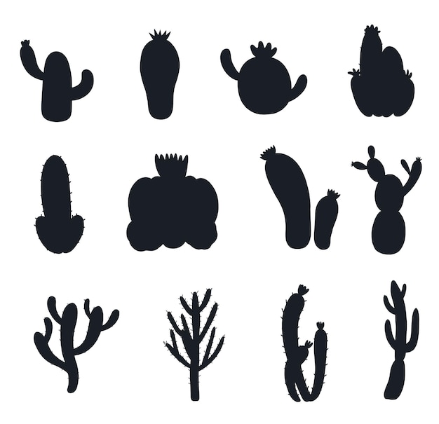 Ensemble De Silhouettes De Vecteurs Design Plat De Cactus