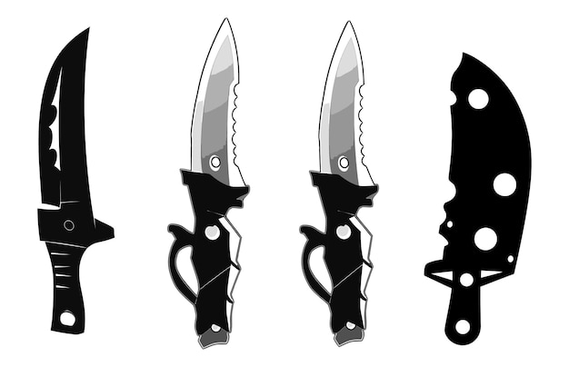 Vecteur ensemble de silhouettes vectorielles de couteaux de pêche ensemble de silhouettes de couteaux de pêche