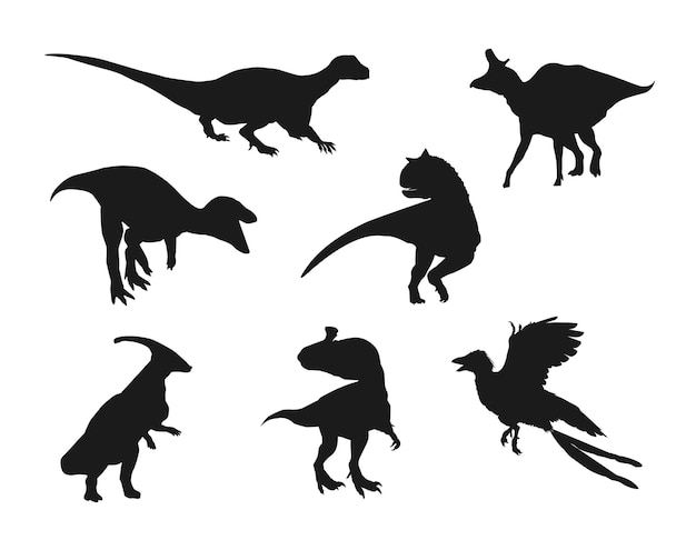 Ensemble De Silhouettes Vectorielles Isolées De Dinosaures