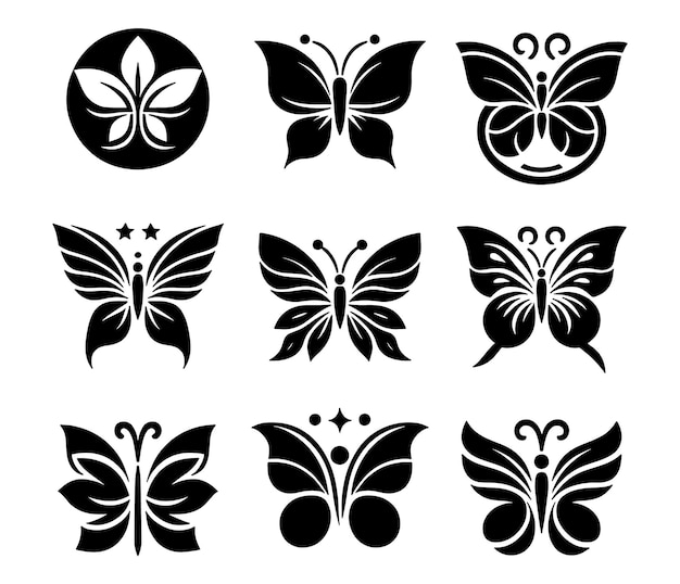 Ensemble De Silhouettes Vectorielles De Papillons Pour Le Concept De Conception De Clipart De Logo Isolé Sur Un Blanc