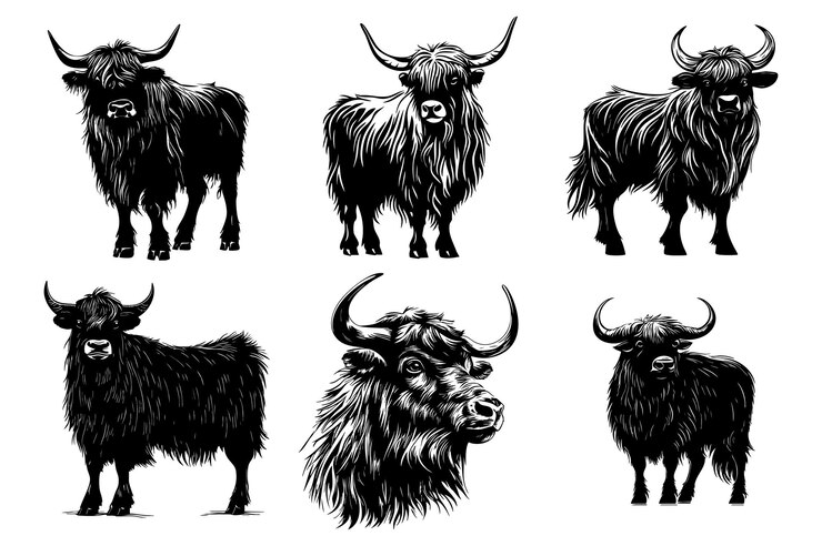 ensemble de silhouettes de yak