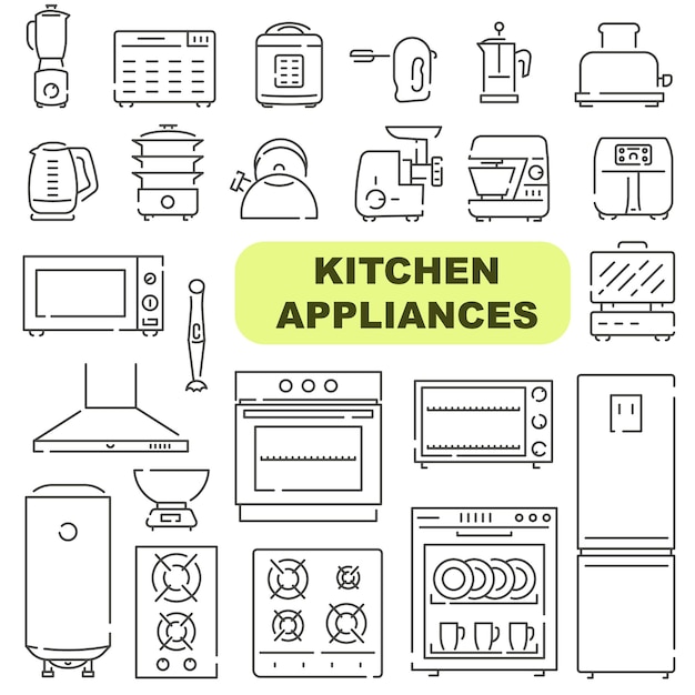 Vecteur un ensemble simple d'appareils de cuisine appareils de cuisine icones vectorielles à lignes minces