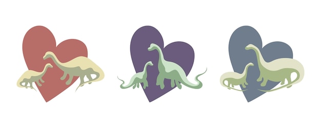 Ensemble Simple Deux Dinosaures Verts Avec Fond De Coeur Protection Des Animaux Amour Des Animaux Famille De Dinosaures