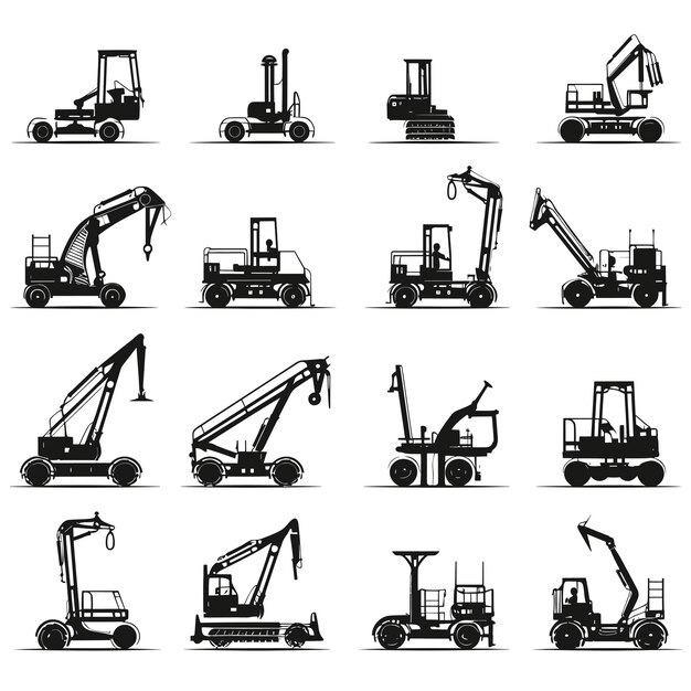 Ensemble Simple D'éléments De Silhouette Vectoriels De Machine De Chargement Pour La Construction