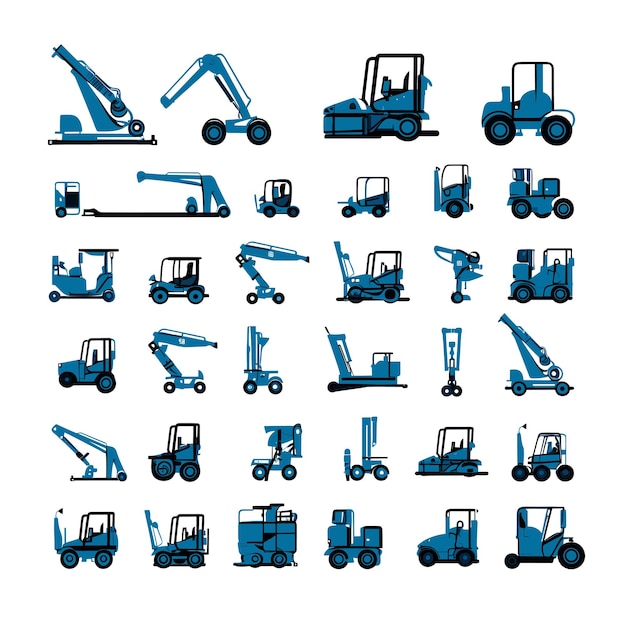 Ensemble simple d'éléments de silhouette vectoriels de machine de chargement pour la construction