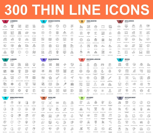 Ensemble simple d&#39;icônes de fine ligne de vecteur