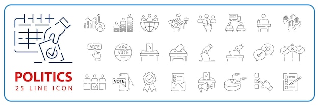 Ensemble Simple D'icônes De Lignes Vectorielles Liées Au Vote Politique Ou élection Politique Et Politicienne Et Vote