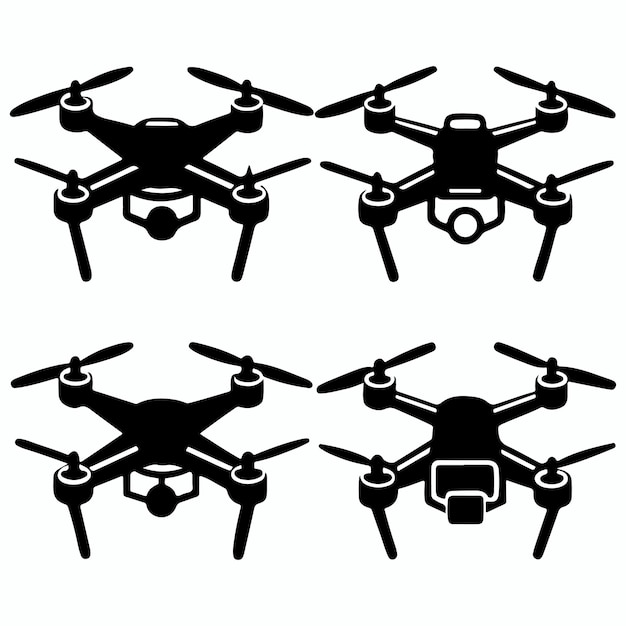 ensemble de simples différents types de drones avec silhouette de caméra et icône de drones