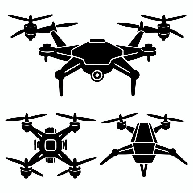 ensemble de simples différents types de drones avec silhouette de caméra et icône de drones