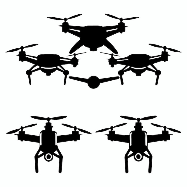 ensemble de simples différents types de drones avec silhouette de caméra et icône de drones