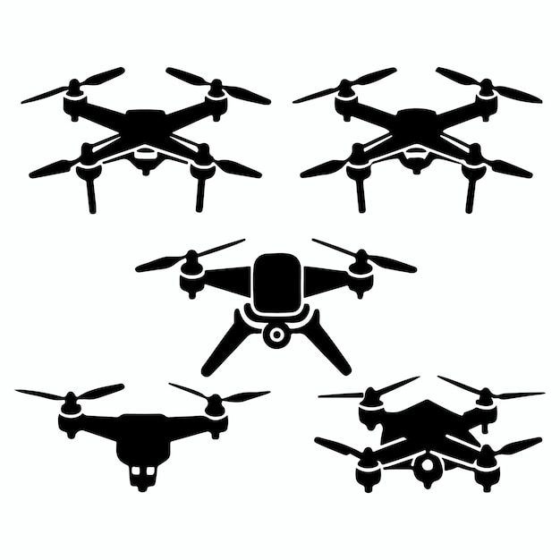 ensemble de simples différents types de drones avec silhouette de caméra et icône de drones