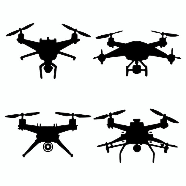 ensemble de simples différents types de drones avec des silhouettes de caméra