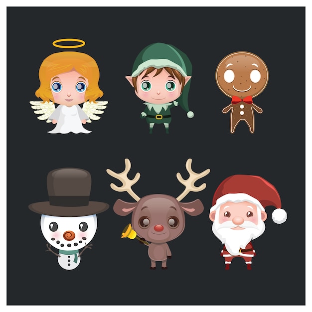 Ensemble De Six Personnages De Noël Mignon Avec Gradient