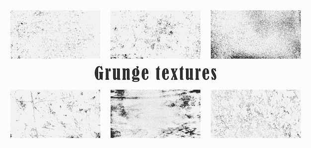 Un ensemble de six textures grunge illustration vectorielle monochrome