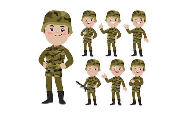 Ensemble de soldat avec différentes poses