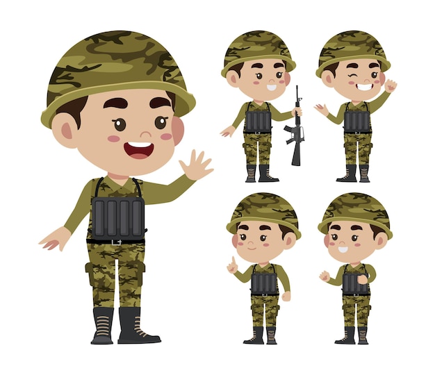 Ensemble de soldat avec différentes poses