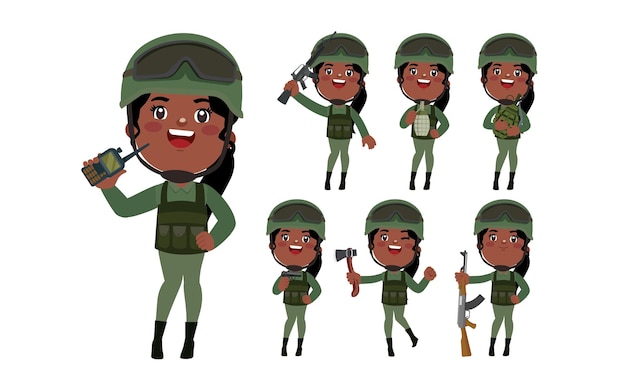 Vecteur ensemble de soldat avec différentes poses