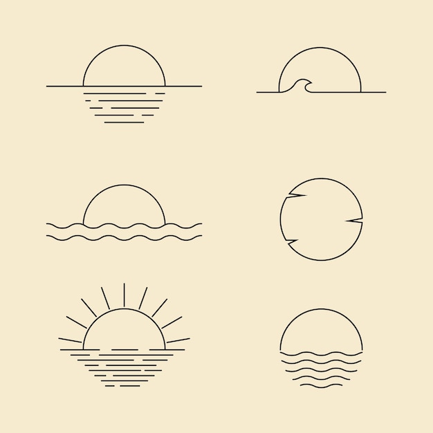 Vecteur ensemble de soleil ligne minimaliste art logo icône modèle vector illustration design