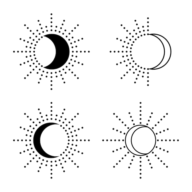 Ensemble de soleils à partir d'éléments graphiques Style graphique simple Objets noirs isolés sur fond blanc