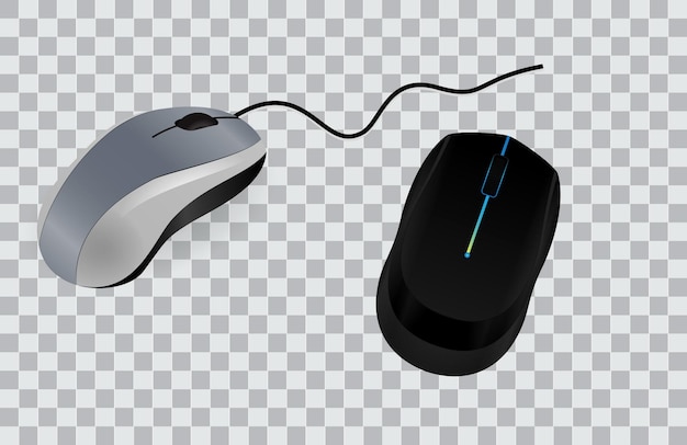 ensemble de souris d'ordinateur réalistes ou souris avec technologie optique de défilement et clic ou souris