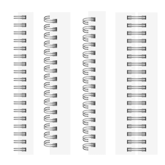 Vecteur ensemble de spirales d'argent réalistes pour un cahier.