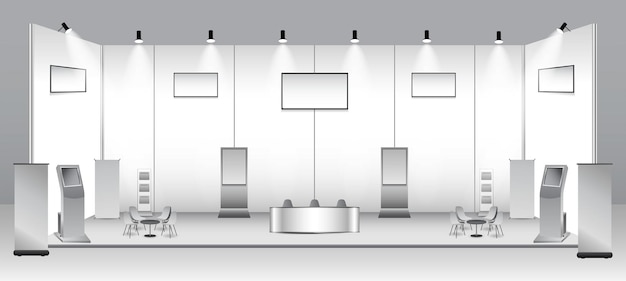 Ensemble De Stand D'exposition Commerciale Réaliste Ou Kiosque D'exposition Vierge Blanc Ou Stand D'entreprise