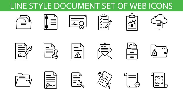 Ensemble de styles de lignes de documents, icônes Web, conception graphique