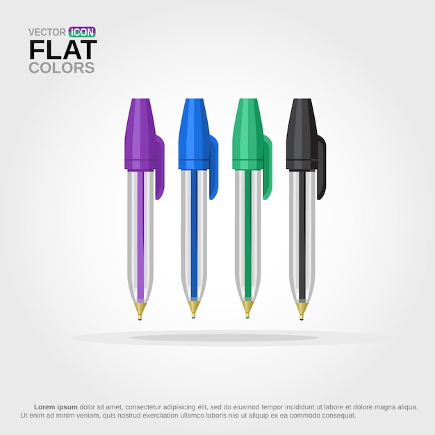 Ensemble de stylos à bille colorés avec dessin animé de couvercle isolé