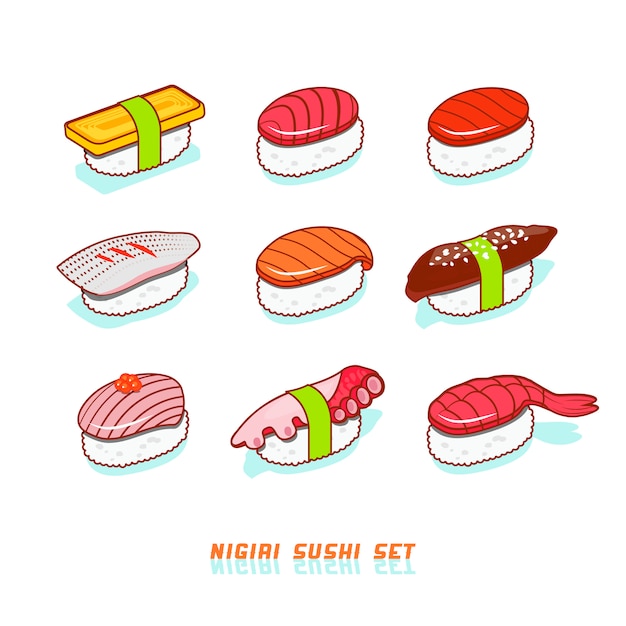 Ensemble De Sushi Dessiné à La Main