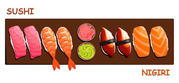 Vecteur un ensemble de sushi nigiri. cuisine japonaise.