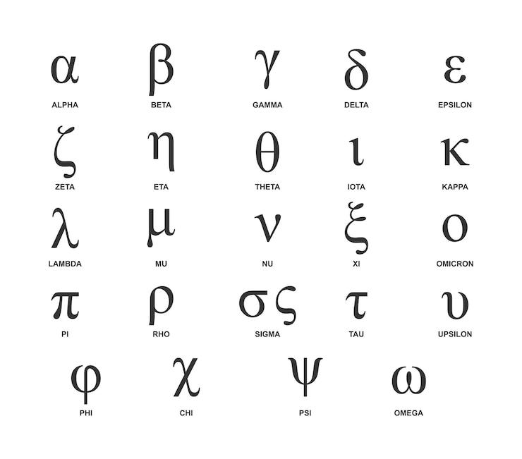 Vecteur ensemble de symboles de l'alphabet grec en majuscules