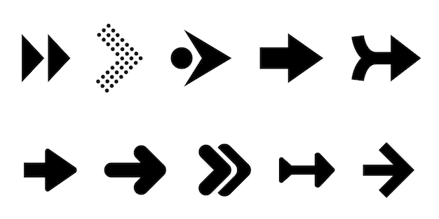 Ensemble de symboles à flèches noires dans des styles géométriques comprenant des cercles et des triangles