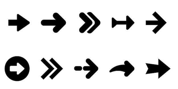 Ensemble de symboles à flèches noires dans des styles géométriques comprenant des cercles et des triangles