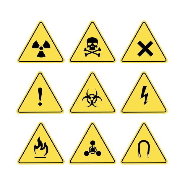 Vecteur ensemble de symboles et d'icônes d'avertissement et de danger illustration vectorielle