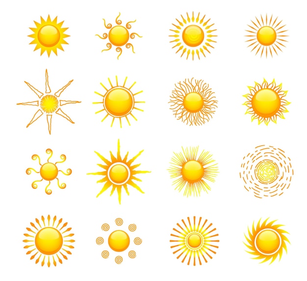 Ensemble de symboles vectoriels d'icônes de soleil Collection d'étoiles de soleil à utiliser comme logo ou icône météo Symbole d'été