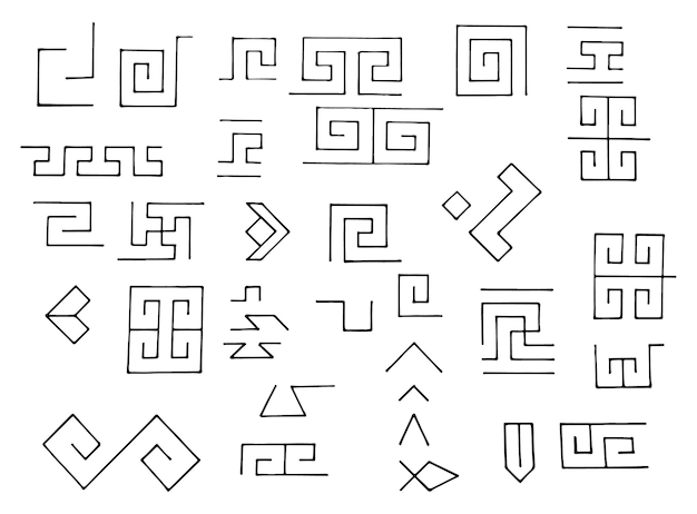 Ensemble de symboles vectoriels de motifs grecs dessinés à la main Clé grecque