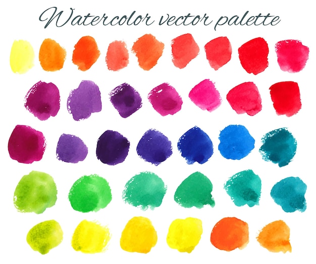 Vecteur ensemble de taches d'aquarelle palette lumineuse peinte à la main