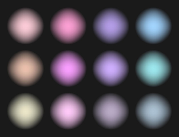 Ensemble de taches floues de gradient abstrait cercles floués multicolores points de couleur arc-en-ciel doux isolés
