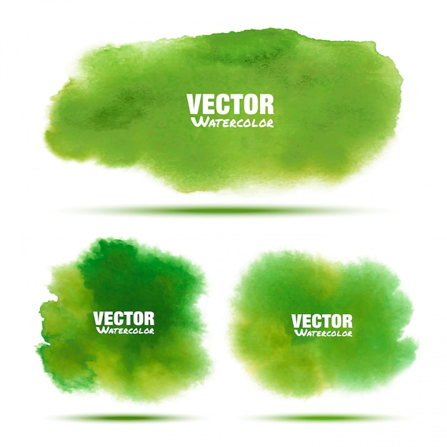 Vecteur ensemble de taches de grunge aquarelle vert vif isolés sur fond blanc avec une texture aquarelle papier réaliste. tache verte aquarelle.