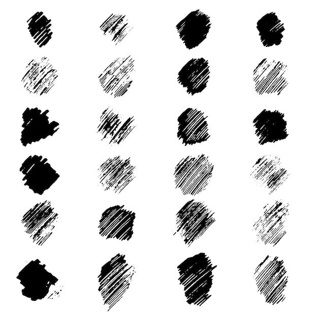 Ensemble de taches noires vectorielles Collection de traits de crayon et de taches de taches noires dessinées à la main