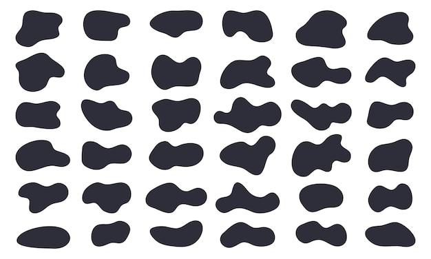 Ensemble de taches organiques ou de formes abstraites irrégulières Amèbes liquides forment des taches noires isolées sur